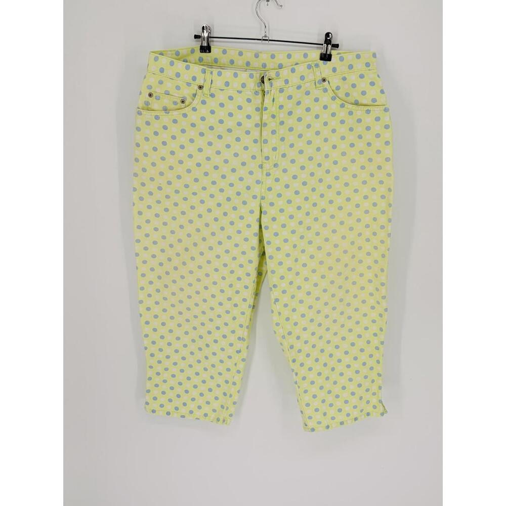 Bill Blass Polka Dot Cotton Capri‎ Pants Fit 16 Yellow Blue